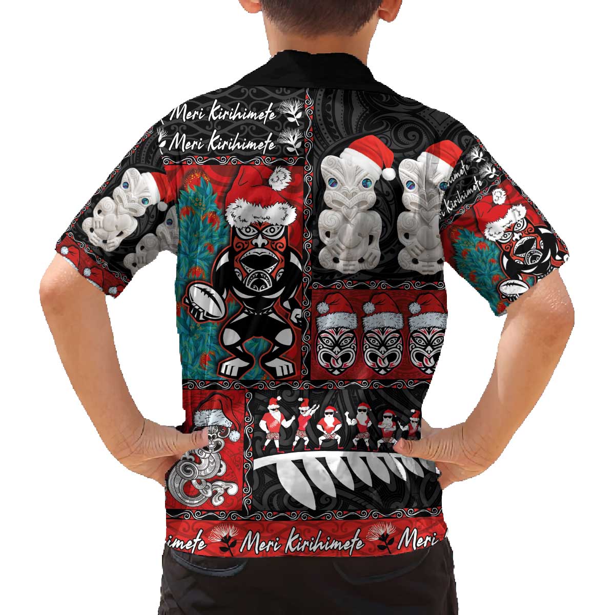New Zealand Christmas Family Matching Off The Shoulder Long Sleeve Dress and Hawaiian Shirt Maori Christmas Spirit - Meri Kirihimete
