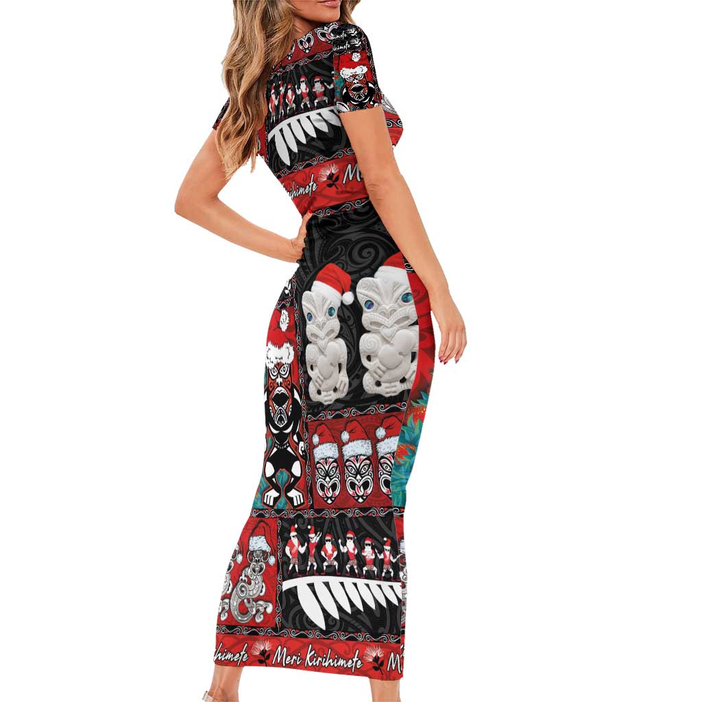 New Zealand Christmas Family Matching Short Sleeve Bodycon Dress and Hawaiian Shirt Maori Christmas Spirit - Meri Kirihimete