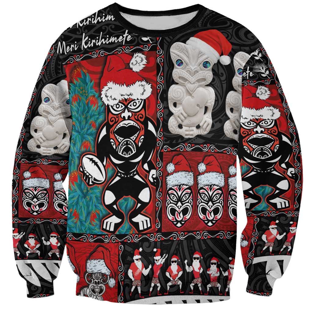 New Zealand Christmas Sweatshirt Maori Christmas Spirit - Meri Kirihimete LT03 Unisex Black - Polynesian Pride