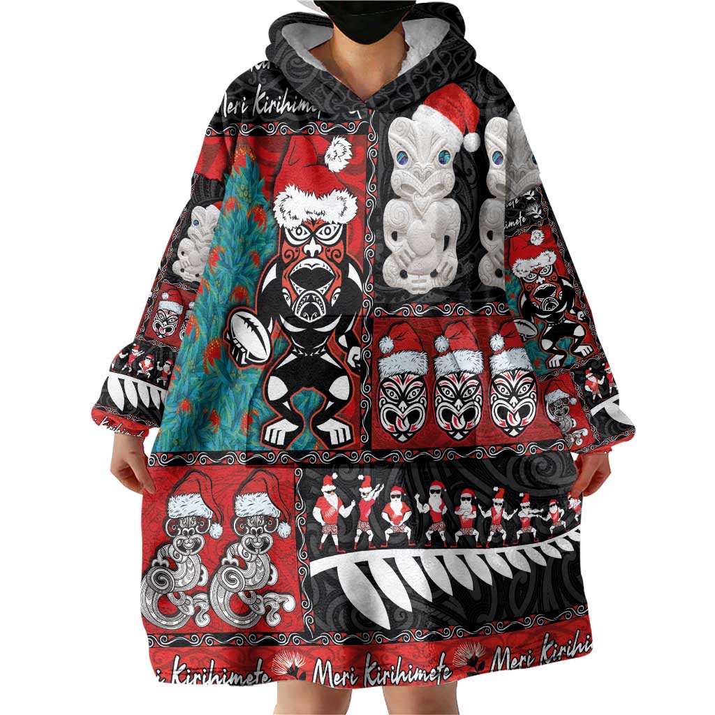 New Zealand Christmas Wearable Blanket Hoodie Maori Christmas Spirit - Meri Kirihimete