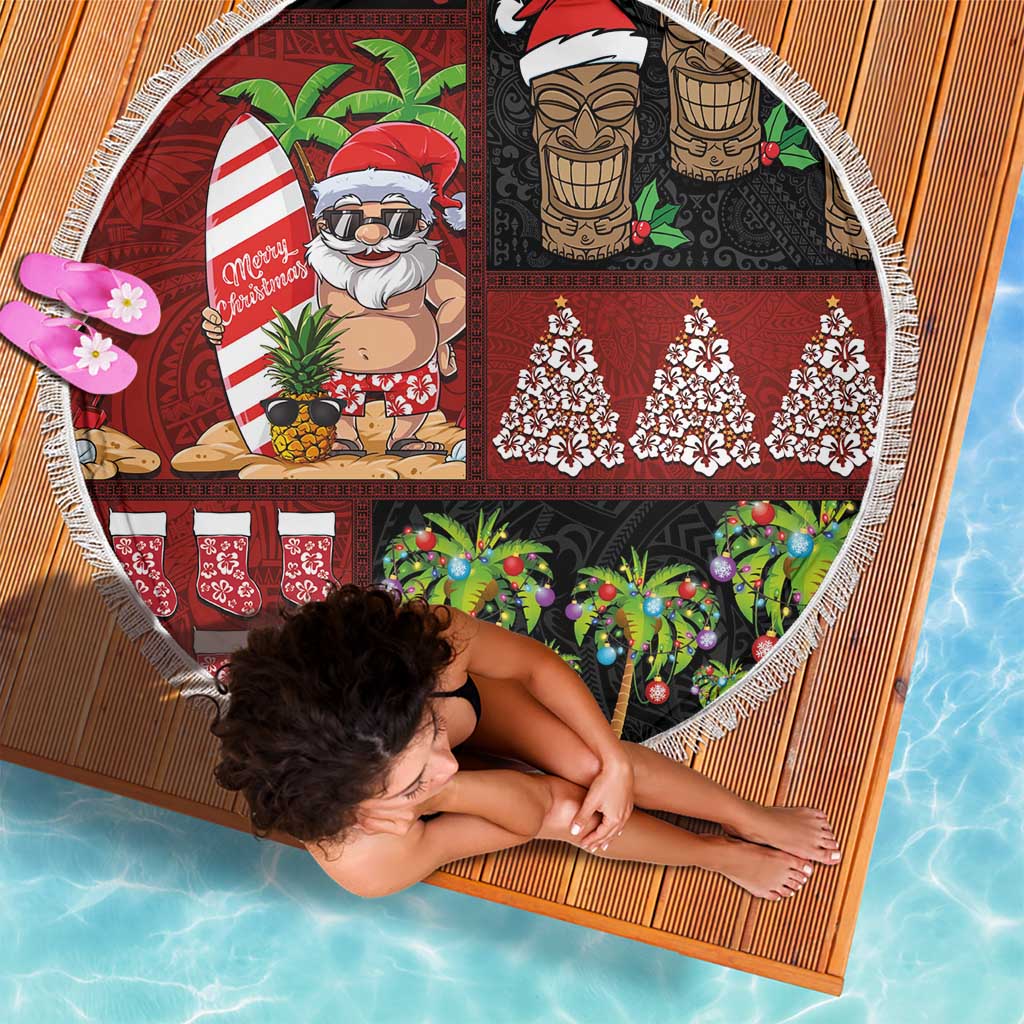 Hawaiian Christmas Beach Blanket - Mele Kalikimaka Island Holiday Vibes - Black Red