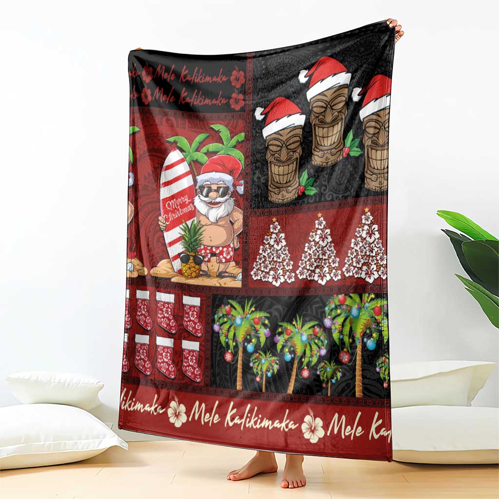 Hawaiian Christmas Blanket - Mele Kalikimaka Island Holiday Vibes - Black Red