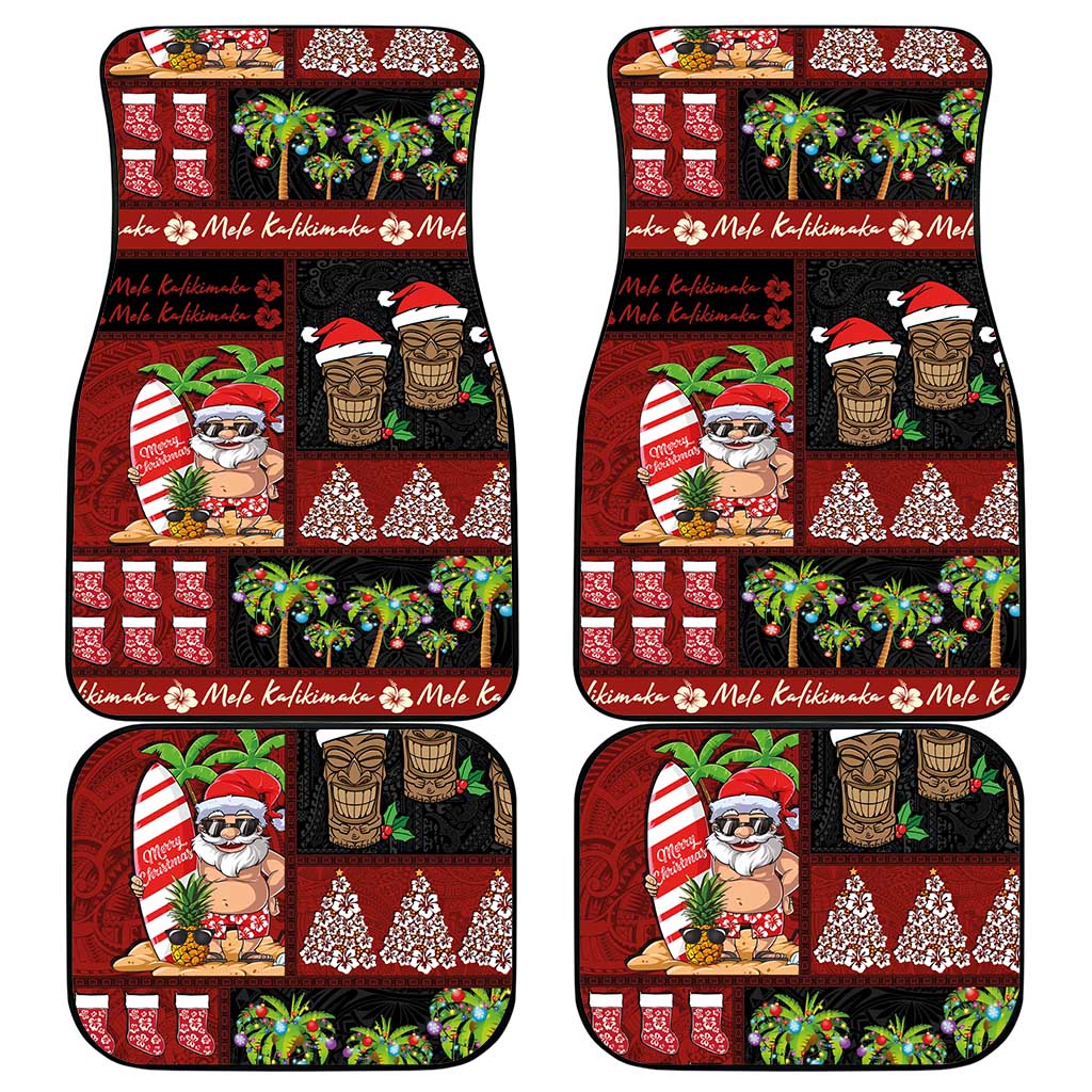 Hawaiian Christmas Car Mats - Mele Kalikimaka Island Holiday Vibes - Black Red
