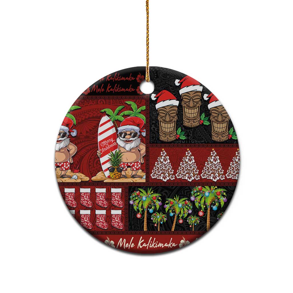 Hawaiian Christmas Ceramic Ornament - Mele Kalikimaka Island Holiday Vibes - Black Red