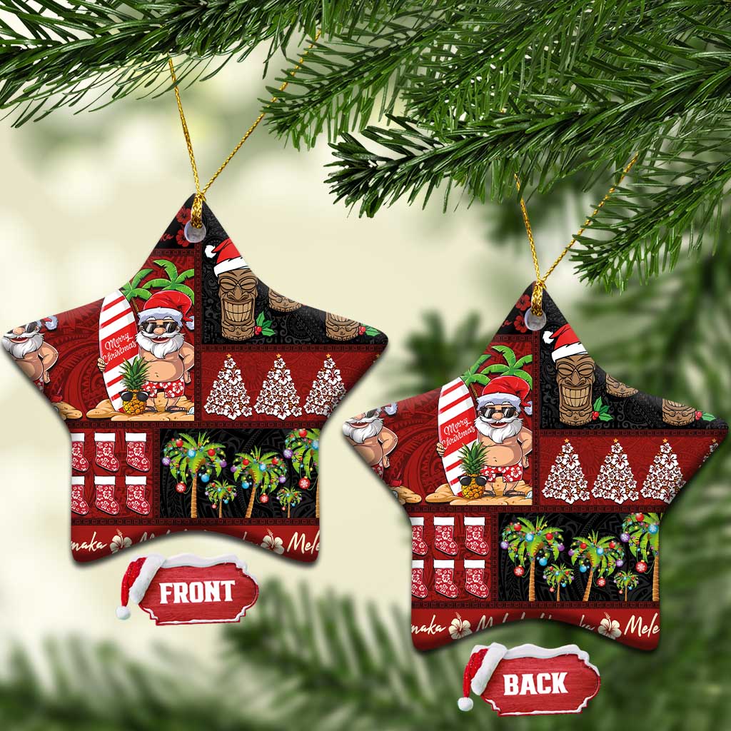 Hawaiian Christmas Ceramic Ornament - Mele Kalikimaka Island Holiday Vibes - Black Red