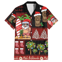 Hawaiian Christmas Family Matching Off The Shoulder Long Sleeve Dress and Hawaiian Shirt - Mele Kalikimaka Island Holiday Vibes - Black Red
