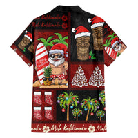 Hawaiian Christmas Family Matching Off The Shoulder Long Sleeve Dress and Hawaiian Shirt - Mele Kalikimaka Island Holiday Vibes - Black Red