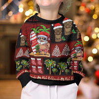 Hawaiian Christmas Kid Ugly Christmas Sweater - Mele Kalikimaka Island Holiday Vibes - Black Red