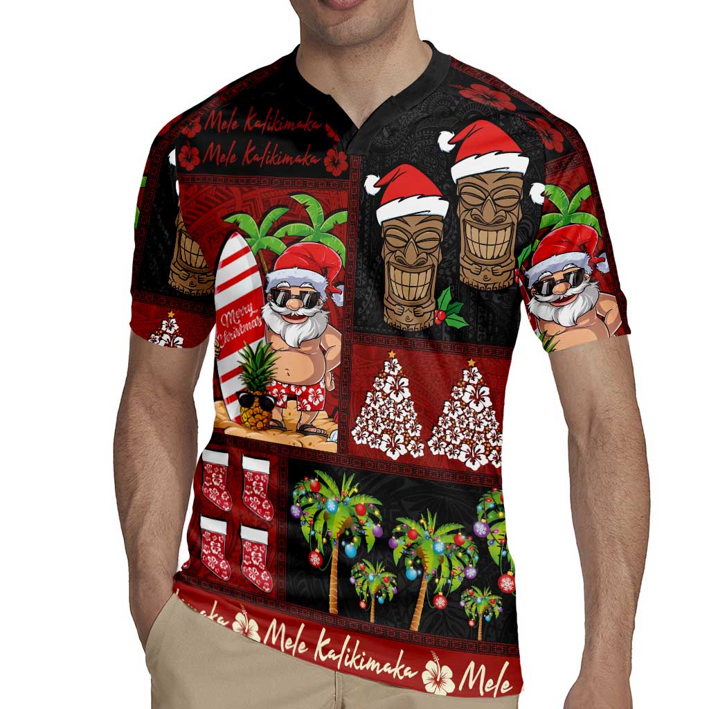 Hawaiian Christmas Rugby Jersey - Mele Kalikimaka Island Holiday Vibes - Black Red