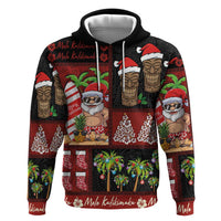 Hawaiian Christmas Zip Hoodie - Mele Kalikimaka Island Holiday Vibes - Black Red