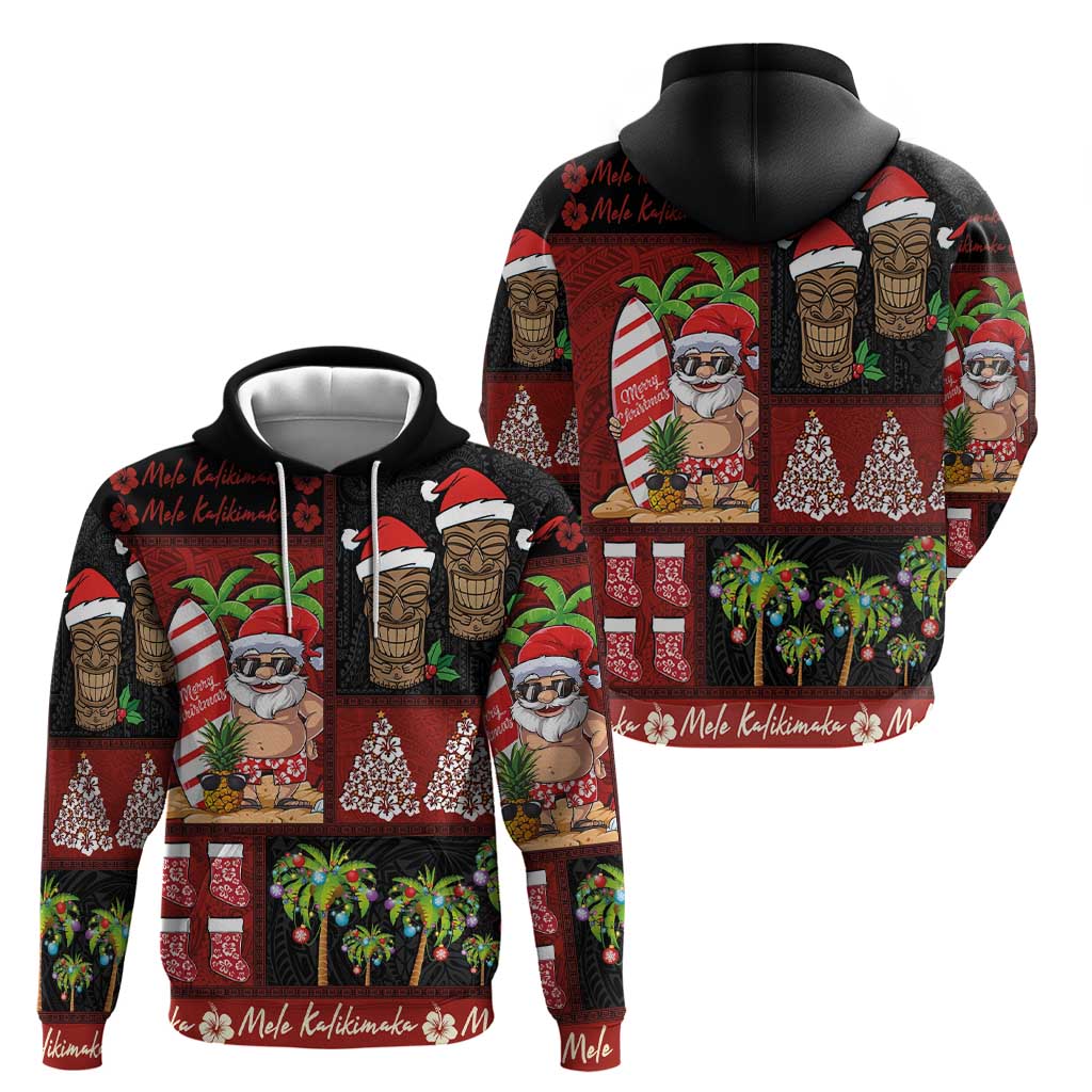 Hawaiian Christmas Zip Hoodie - Mele Kalikimaka Island Holiday Vibes - Black Red