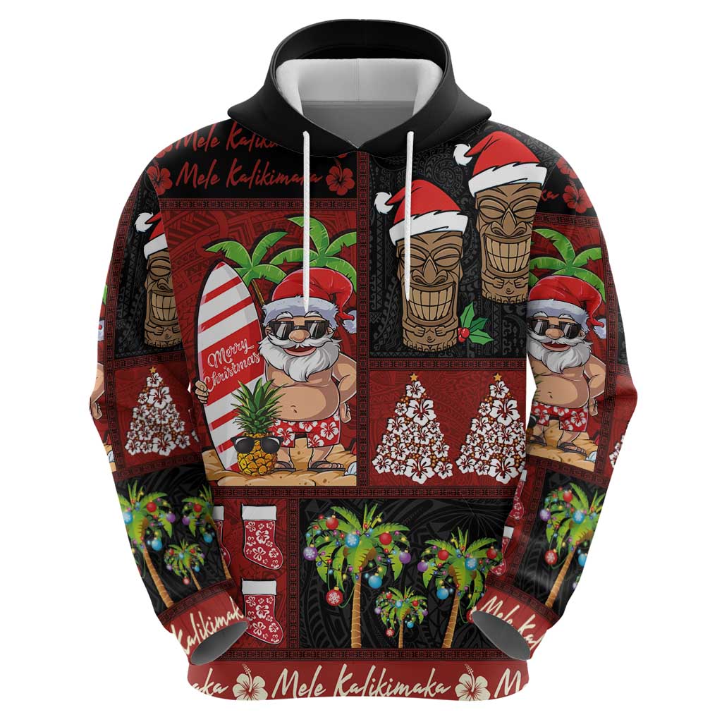 Hawaiian Christmas Zip Hoodie - Mele Kalikimaka Island Holiday Vibes - Black Red