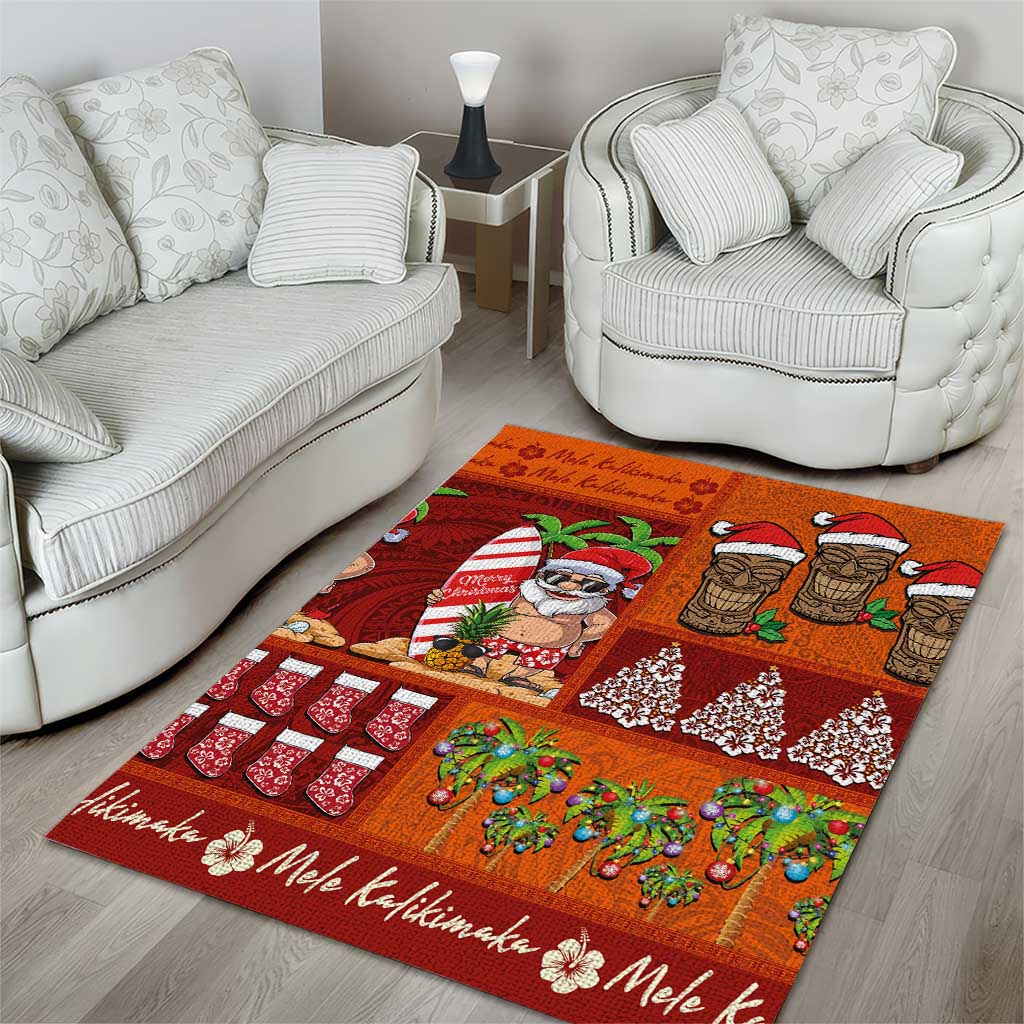 Hawaiian Christmas Area Rug - Mele Kalikimaka Island Holiday Vibes - Red Orange
