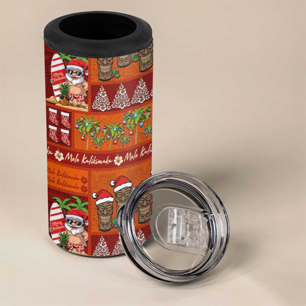 Hawaiian Christmas 4 in 1 Can Cooler Tumbler - Mele Kalikimaka Island Holiday Vibes - Red Orange