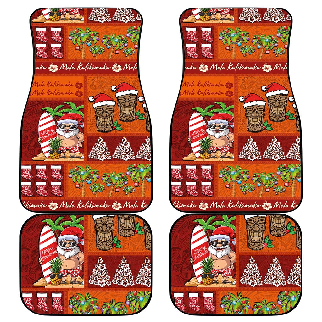 Hawaiian Christmas Car Mats - Mele Kalikimaka Island Holiday Vibes - Red Orange