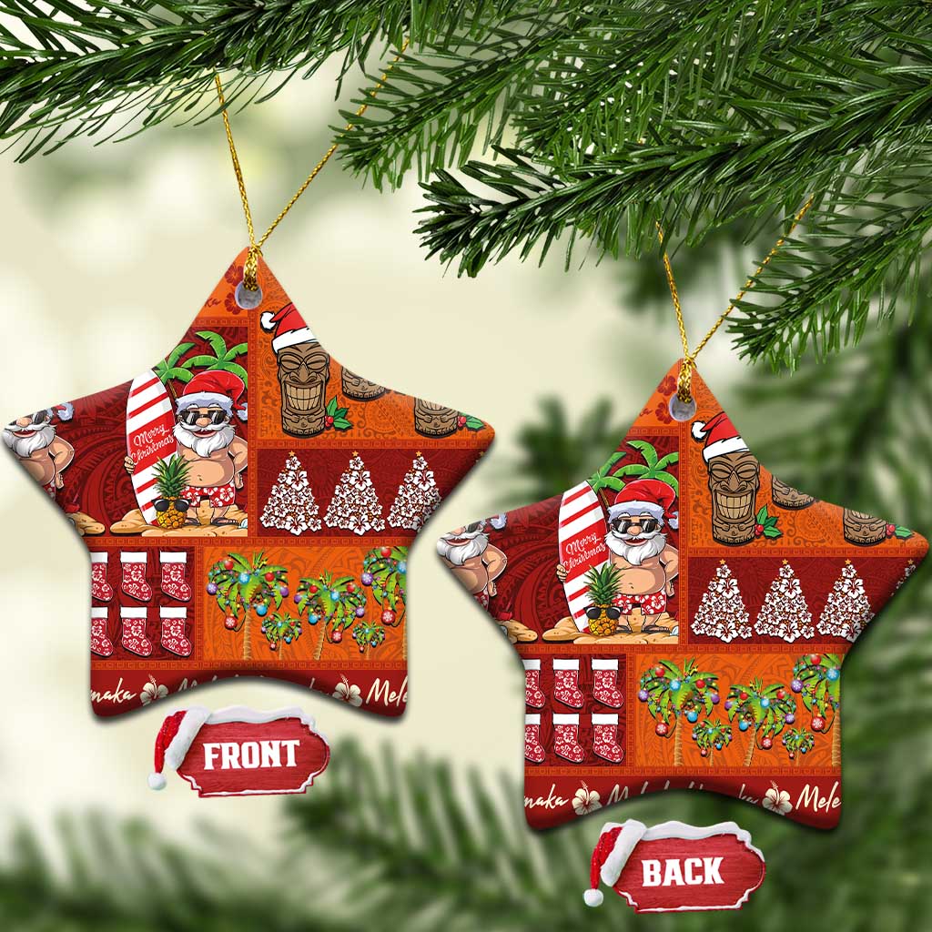 Hawaiian Christmas Ceramic Ornament - Mele Kalikimaka Island Holiday Vibes - Red Orange