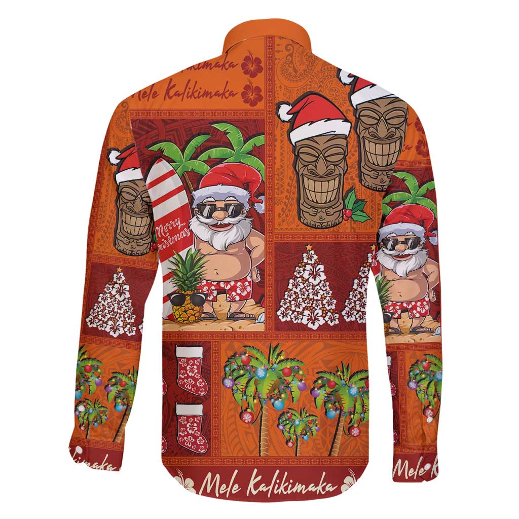 Hawaiian Christmas Family Matching Long Sleeve Bodycon Dress and Hawaiian Shirt - Mele Kalikimaka Island Holiday Vibes - Red Orange