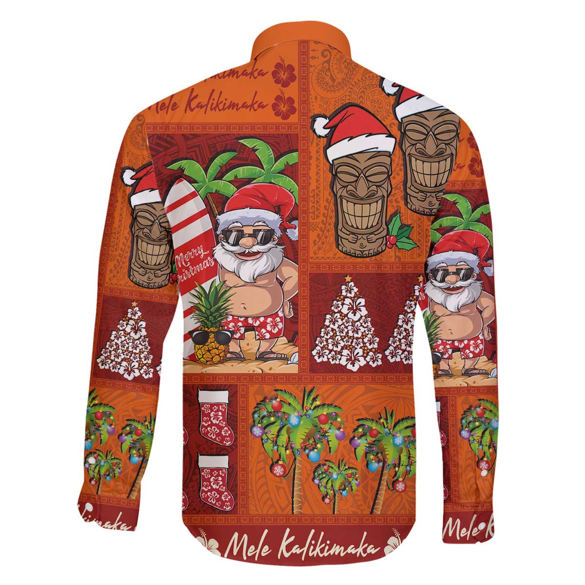 Hawaiian Christmas Family Matching Off The Shoulder Long Sleeve Dress and Hawaiian Shirt - Mele Kalikimaka Island Holiday Vibes - Red Orange