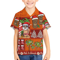 Hawaiian Christmas Family Matching Off Shoulder Short Dress and Hawaiian Shirt - Mele Kalikimaka Island Holiday Vibes - Red Orange