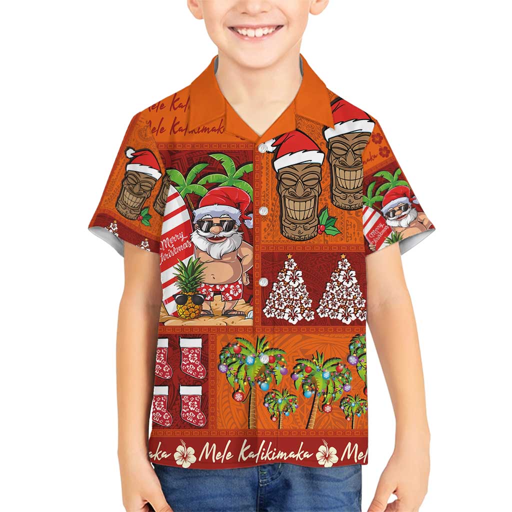 Hawaiian Christmas Family Matching Tank Maxi Dress and Hawaiian Shirt - Mele Kalikimaka Island Holiday Vibes - Red Orange
