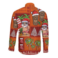 Hawaiian Christmas Long Sleeve Button Shirt - Mele Kalikimaka Island Holiday Vibes - Red Orange