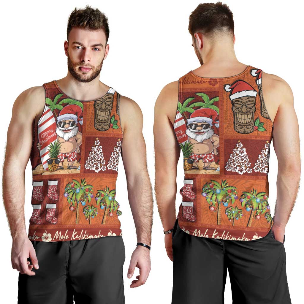 Hawaiian Christmas Men Tank Top - Mele Kalikimaka Island Holiday Vibes - Red Orange