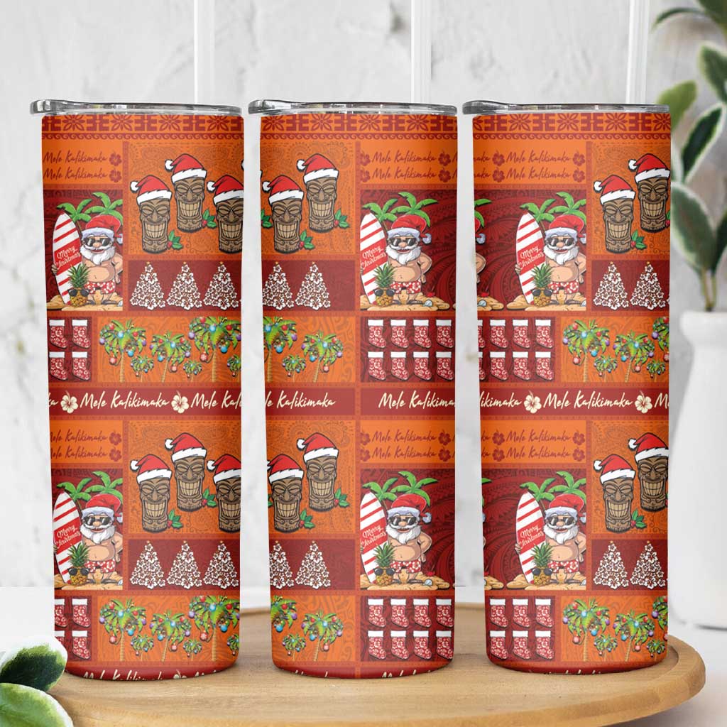 Hawaiian Christmas Skinny Tumbler - Mele Kalikimaka Island Holiday Vibes - Red Orange