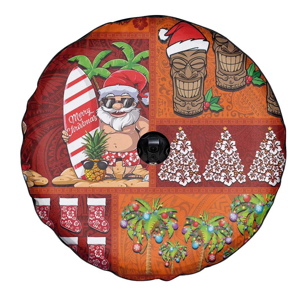 Hawaiian Christmas Spare Tire Cover - Mele Kalikimaka Island Holiday Vibes - Red Orange