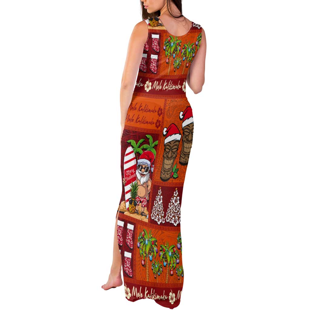Hawaiian Christmas Tank Maxi Dress - Mele Kalikimaka Island Holiday Vibes - Red Orange