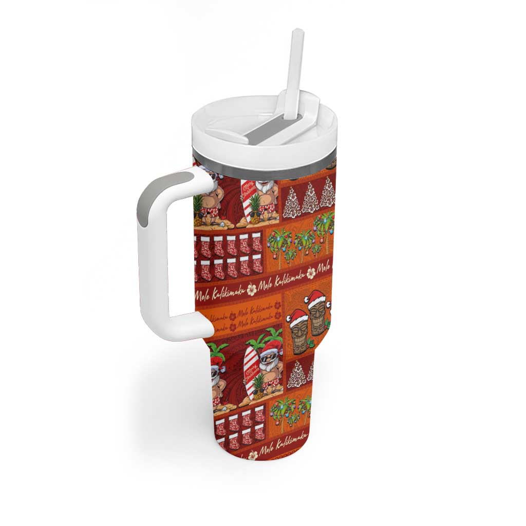 Hawaiian Christmas Tumbler With Handle - Mele Kalikimaka Island Holiday Vibes - Red Orange