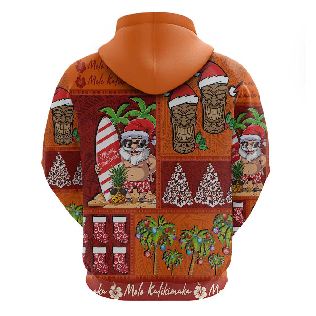 Hawaiian Christmas Zip Hoodie - Mele Kalikimaka Island Holiday Vibes - Red Orange
