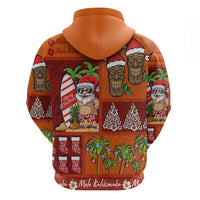 Hawaiian Christmas Zip Hoodie - Mele Kalikimaka Island Holiday Vibes - Red Orange