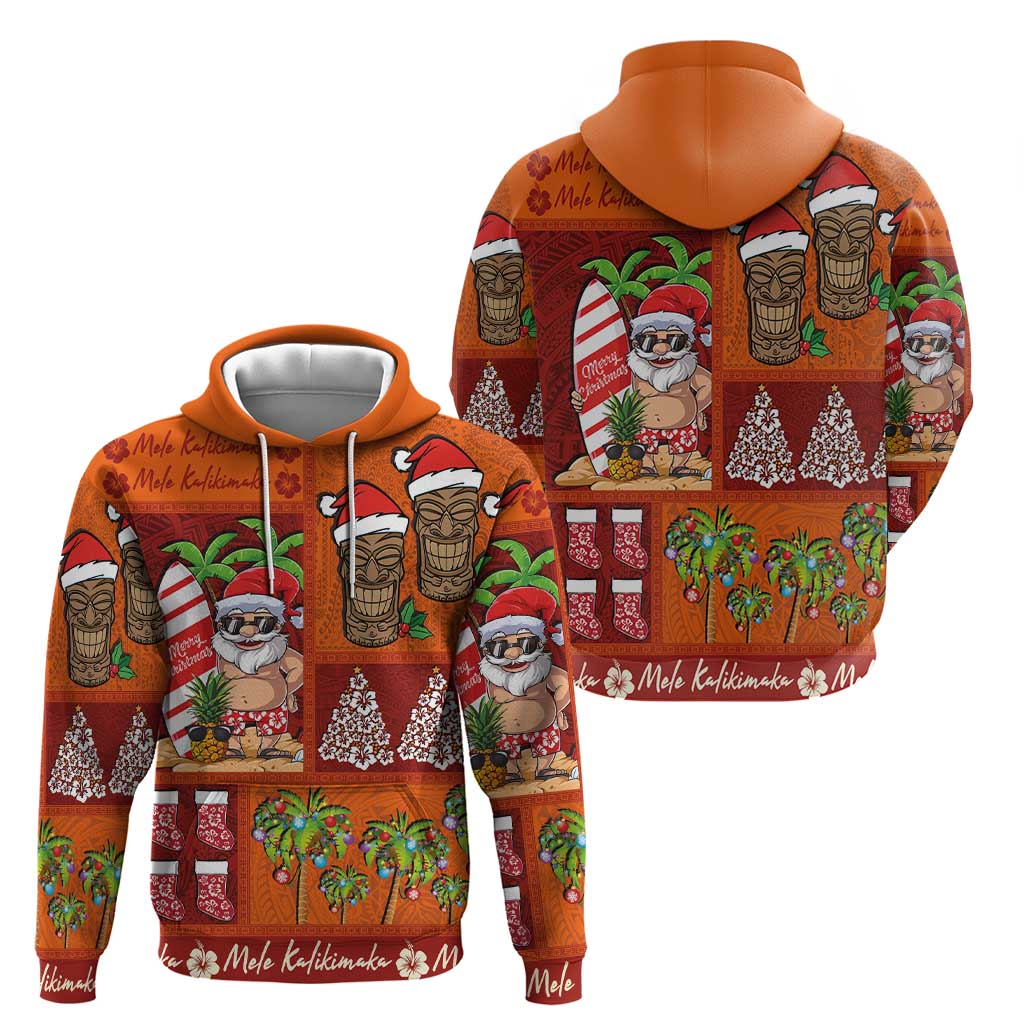 Hawaiian Christmas Zip Hoodie - Mele Kalikimaka Island Holiday Vibes - Red Orange