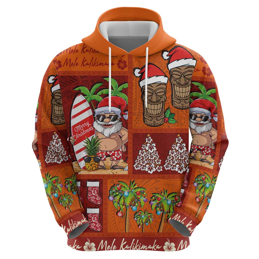 Hawaiian Christmas Zip Hoodie - Mele Kalikimaka Island Holiday Vibes - Red Orange