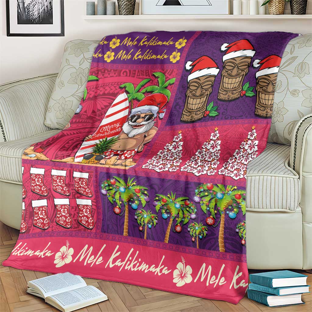 Hawaiian Christmas Blanket - Mele Kalikimaka Island Holiday Vibes - Pink Purple