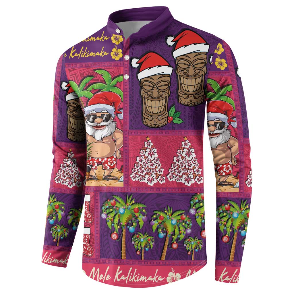 Hawaiian Christmas Button Sweatshirt - Mele Kalikimaka Island Holiday Vibes - Pink Purple