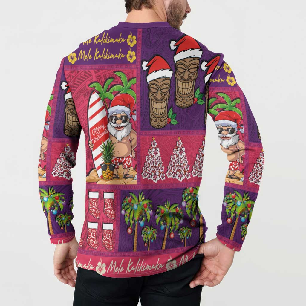 Hawaiian Christmas Button Sweatshirt - Mele Kalikimaka Island Holiday Vibes - Pink Purple