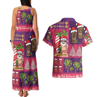 Hawaiian Christmas Couples Matching Tank Maxi Dress and Hawaiian Shirt - Mele Kalikimaka Island Holiday Vibes - Pink Purple