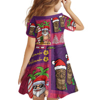 Hawaiian Christmas Family Matching Off The Shoulder Long Sleeve Dress and Hawaiian Shirt - Mele Kalikimaka Island Holiday Vibes - Pink Purple