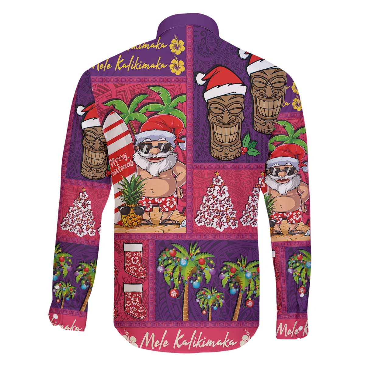 Hawaiian Christmas Family Matching Off The Shoulder Long Sleeve Dress and Hawaiian Shirt - Mele Kalikimaka Island Holiday Vibes - Pink Purple