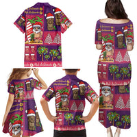 Hawaiian Christmas Family Matching Puletasi and Hawaiian Shirt - Mele Kalikimaka Island Holiday Vibes - Pink Purple