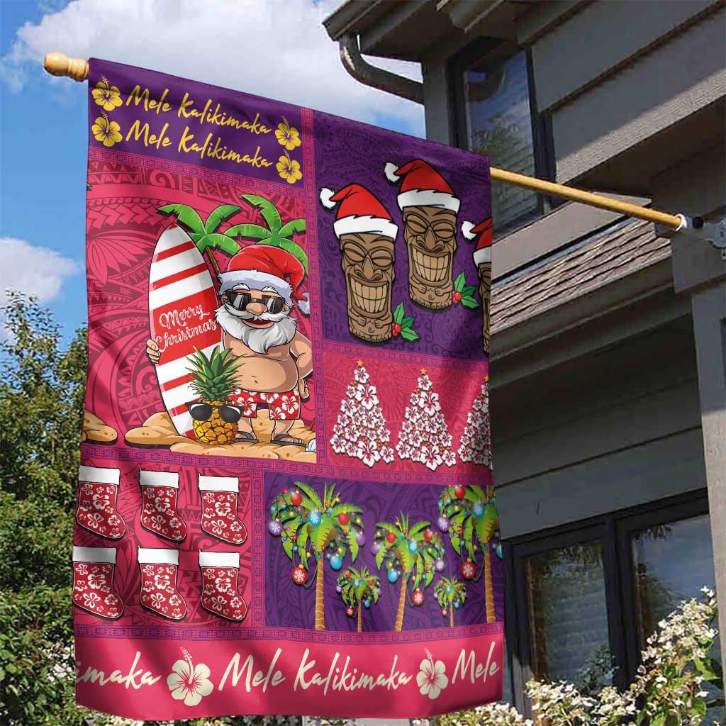 Hawaiian Christmas Garden Flag - Mele Kalikimaka Island Holiday Vibes - Pink Purple