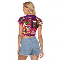 Hawaiian Christmas Raglan Cropped T Shirt - Mele Kalikimaka Island Holiday Vibes - Pink Purple