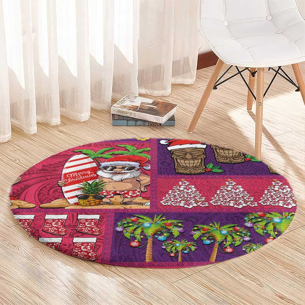 Hawaiian Christmas Round Carpet - Mele Kalikimaka Island Holiday Vibes - Pink Purple