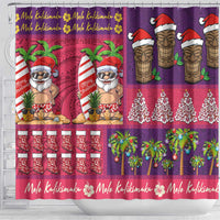 Hawaiian Christmas Shower Curtain - Mele Kalikimaka Island Holiday Vibes - Pink Purple