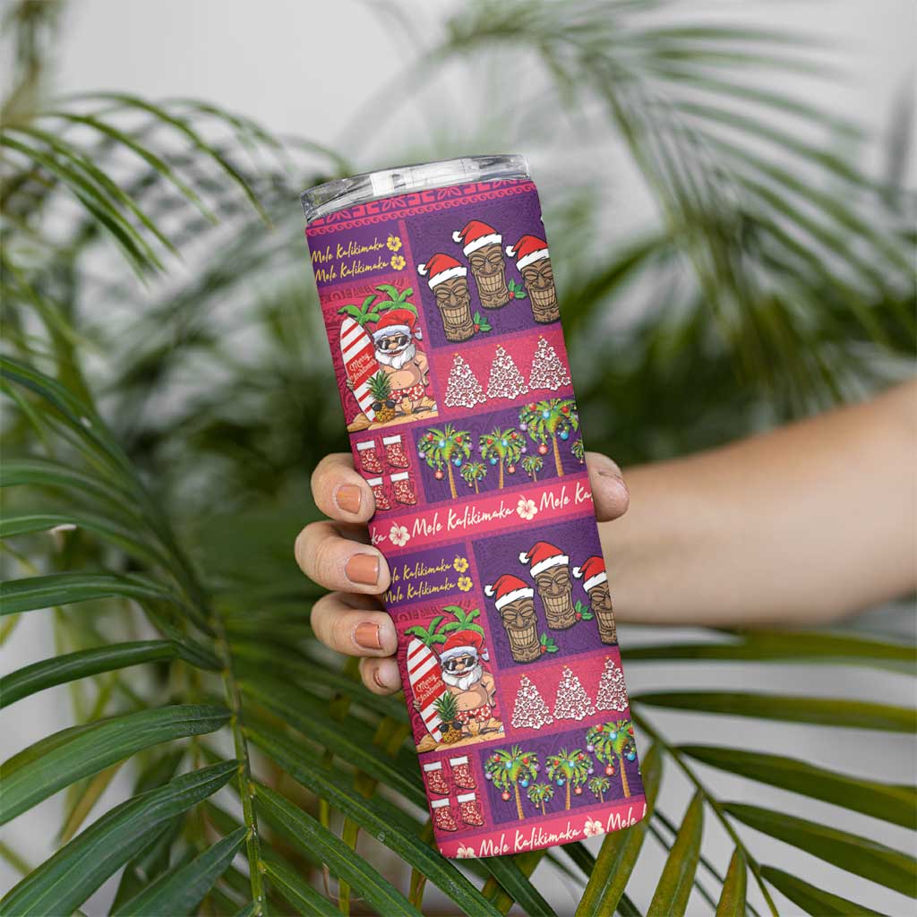 Hawaiian Christmas Skinny Tumbler - Mele Kalikimaka Island Holiday Vibes - Pink Purple