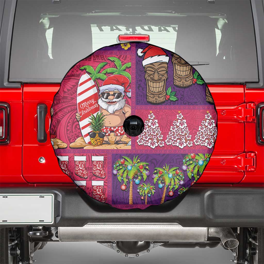 Hawaiian Christmas Spare Tire Cover - Mele Kalikimaka Island Holiday Vibes - Pink Purple
