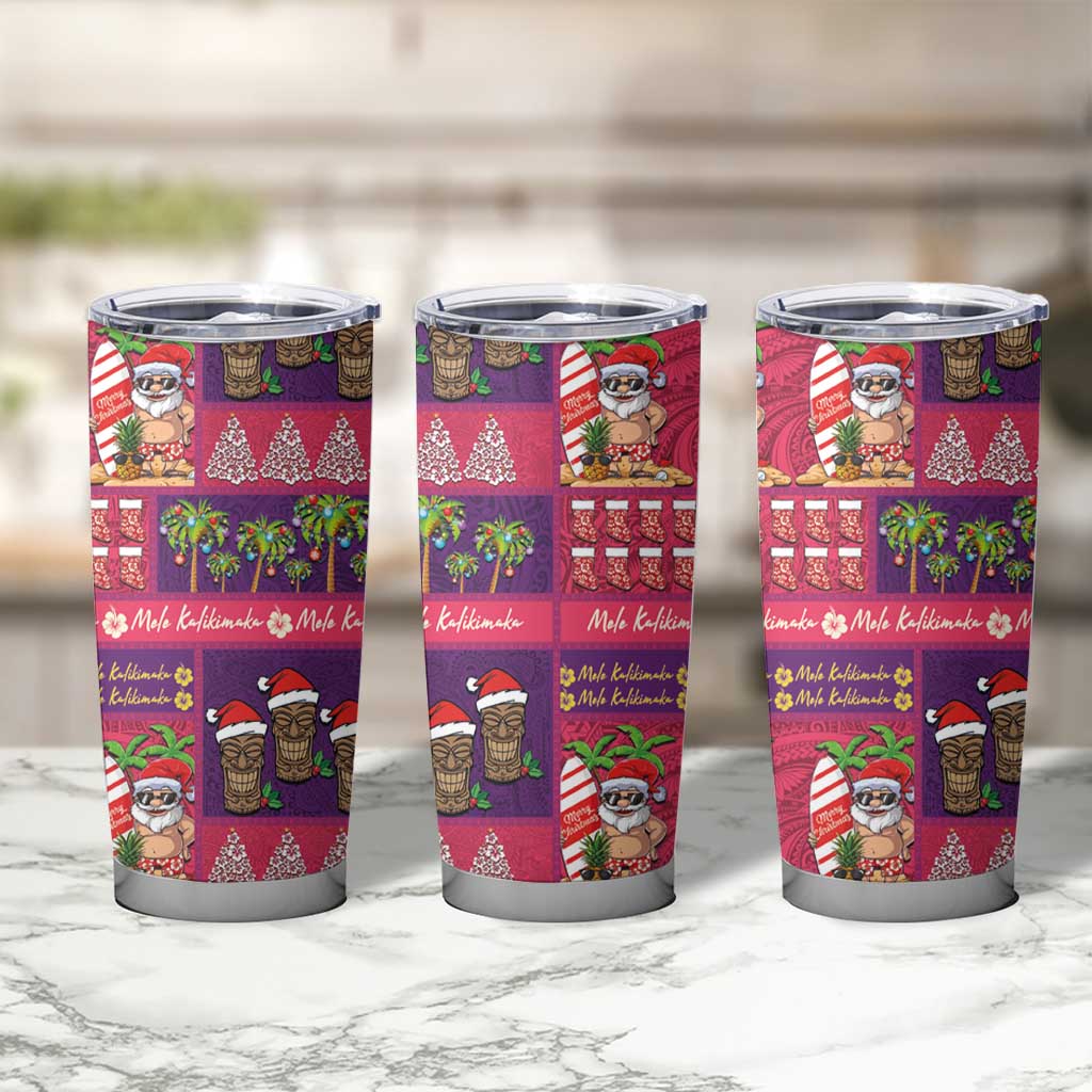 Hawaiian Christmas Tumbler Cup - Mele Kalikimaka Island Holiday Vibes - Pink Purple