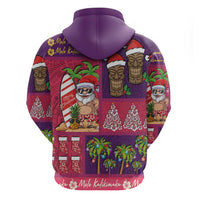 Hawaiian Christmas Zip Hoodie - Mele Kalikimaka Island Holiday Vibes - Pink Purple