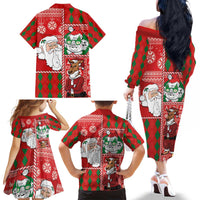 Australian Christmas Family Matching Off The Shoulder Long Sleeve Dress and Hawaiian Shirt - Santa Koala Kangaroo and Holiday Cheer